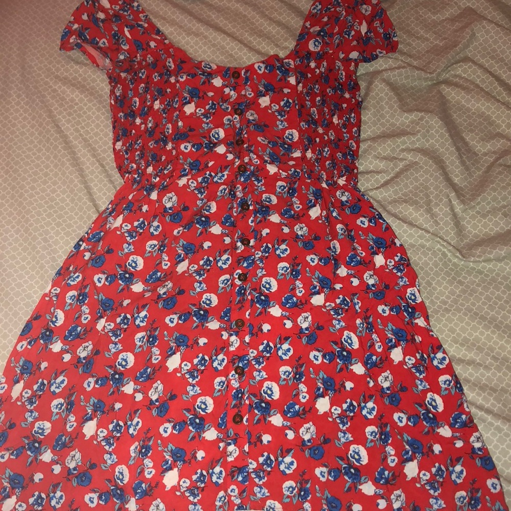 Red flowered dress